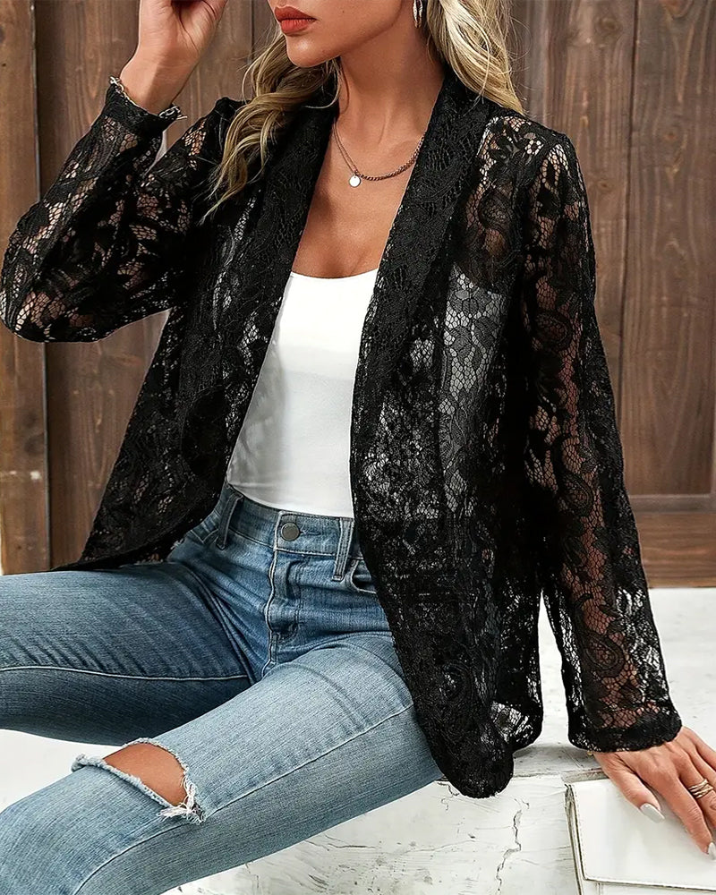 Elegant blazer with lace trim