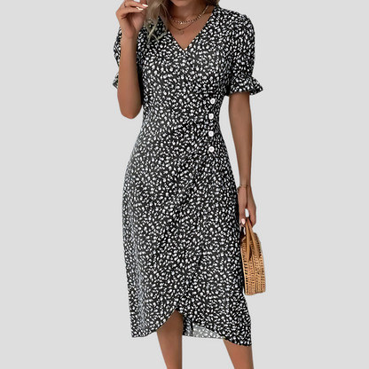 Elegant midi dress with floral pattern for women