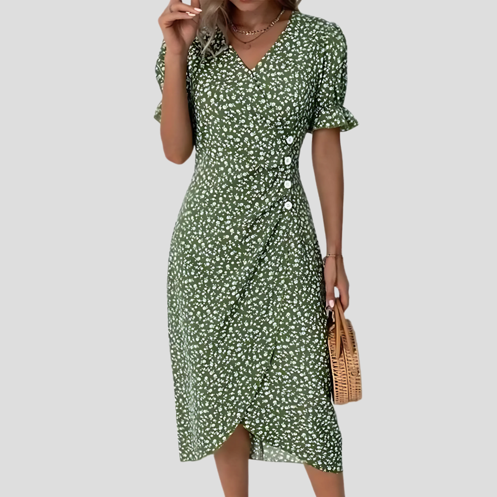 Elegant midi dress with floral pattern for women