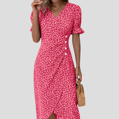 Elegant midi dress with floral pattern for women