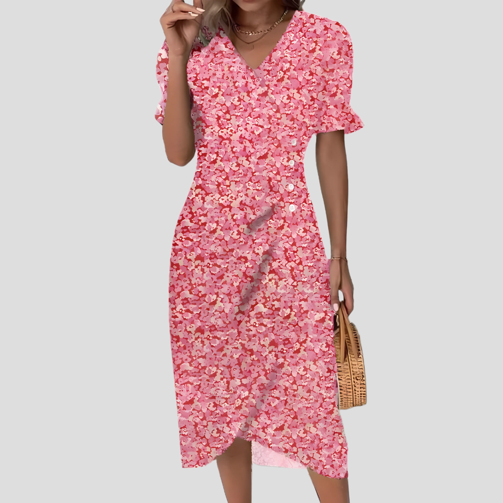 Elegant midi dress with floral pattern for women