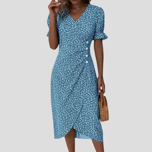 Elegant midi dress with floral pattern for women