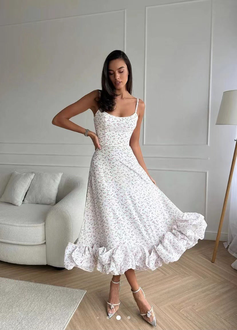 Elegant midi evening dress with ruffles - Arzure