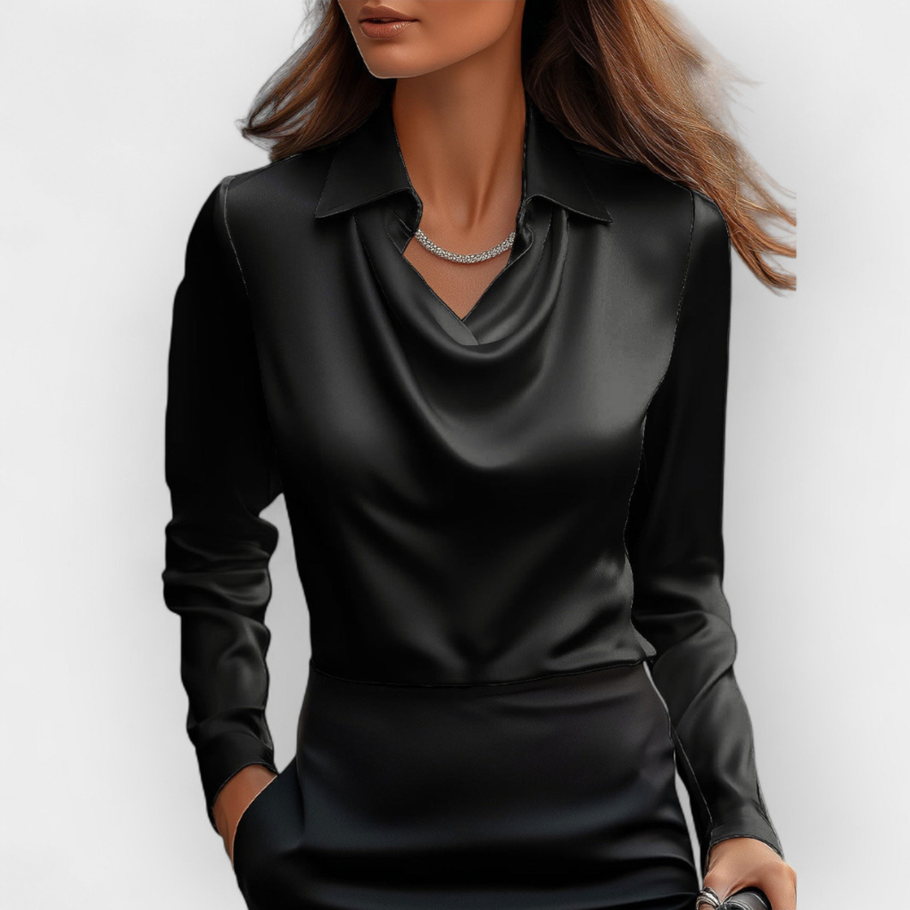 Elegant satin blouse with waterfall collar