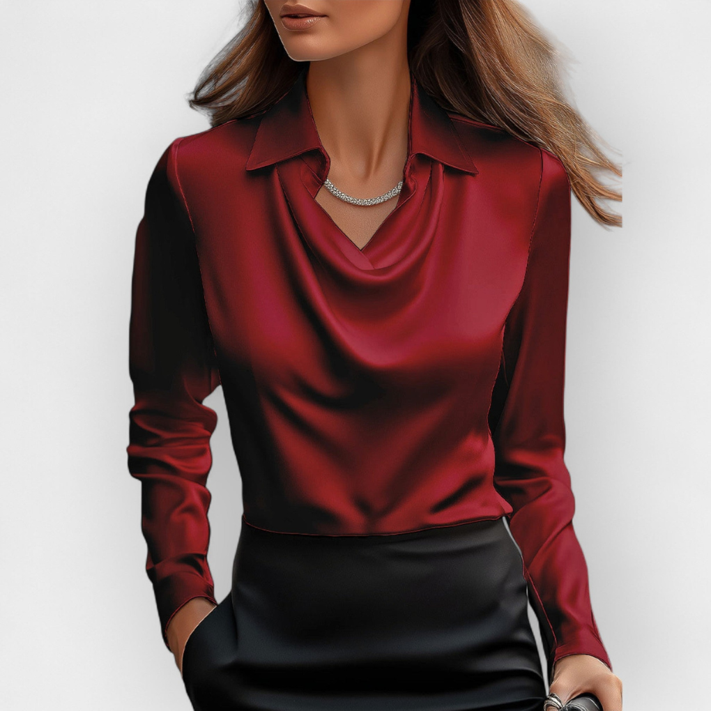 Elegant satin blouse with waterfall collar