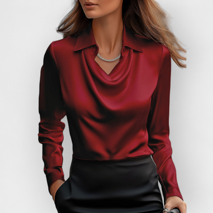 Elegant satin blouse with waterfall collar