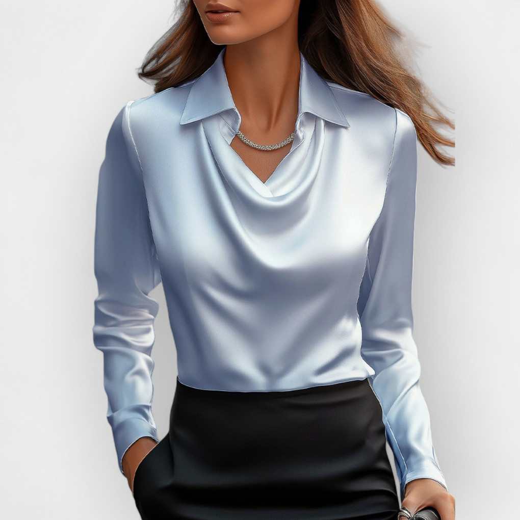 Elegant satin blouse with waterfall collar
