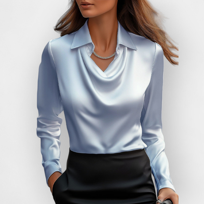Elegant satin blouse with waterfall collar