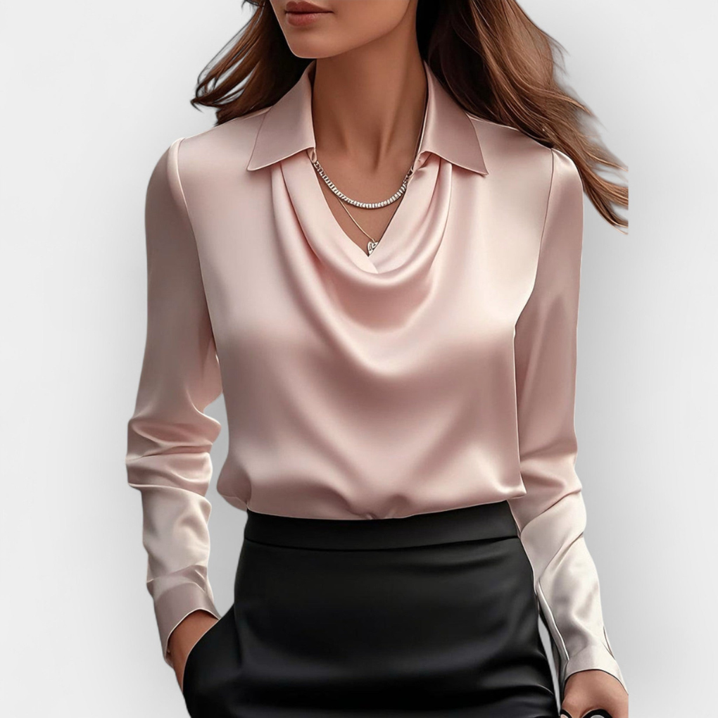 Elegant satin blouse with waterfall collar