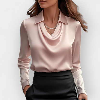 Elegant satin blouse with waterfall collar
