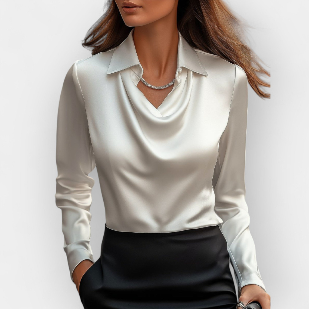 Elegant satin blouse with waterfall collar