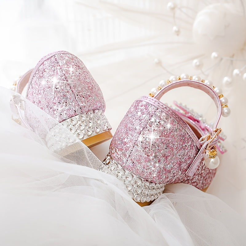 Elegant sequin pearl bow non-slip shoes for girls - Emmy