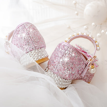Elegant sequin pearl bow non-slip shoes for girls - Emmy