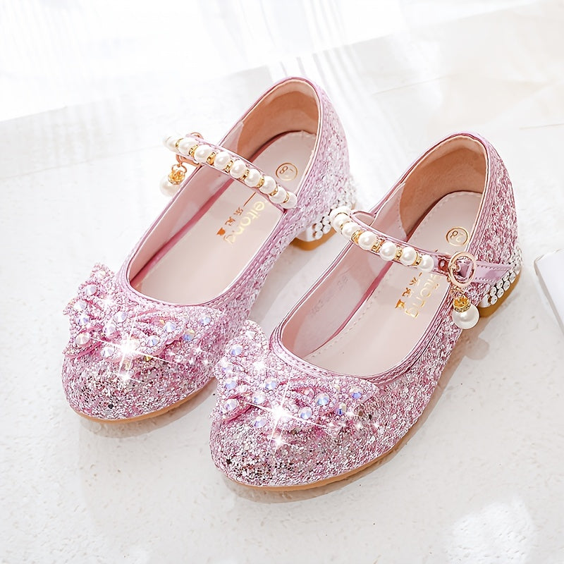 Elegant sequin pearl bow non-slip shoes for girls - Emmy