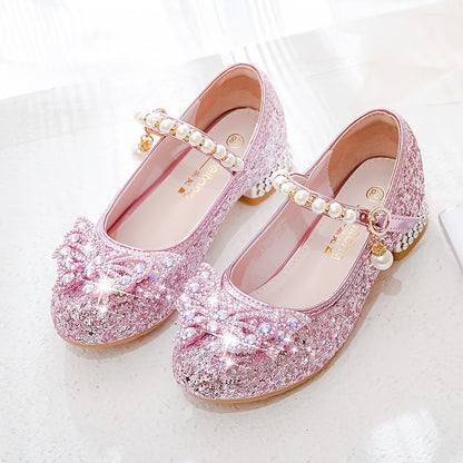 Elegant sequin pearl bow non-slip shoes for girls - Emmy