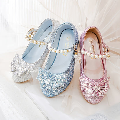Elegant sequin pearl bow non-slip shoes for girls - Emmy