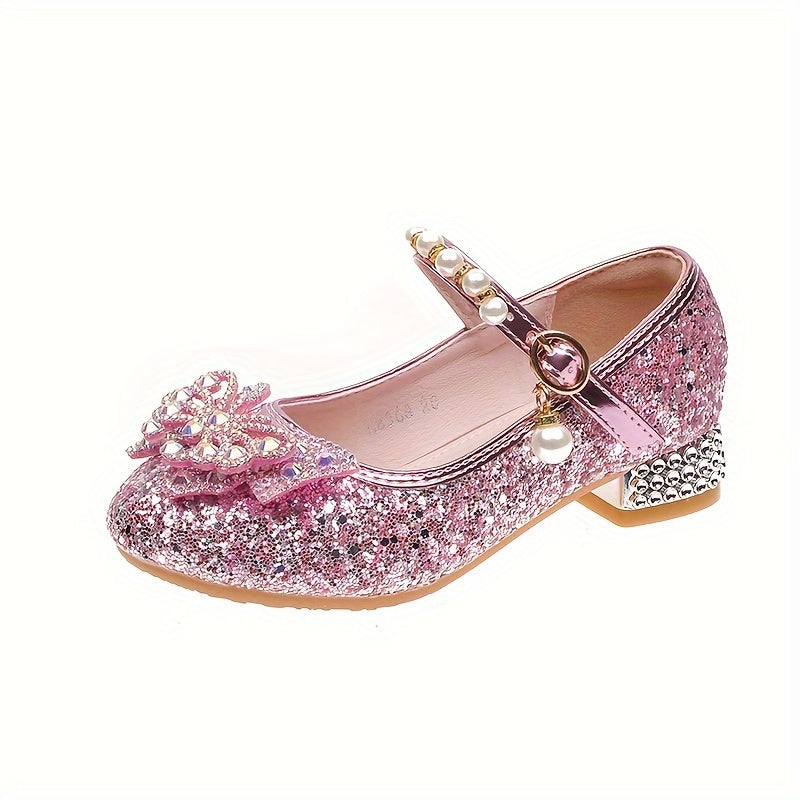 Elegant sequin pearl bow non-slip shoes for girls - Emmy