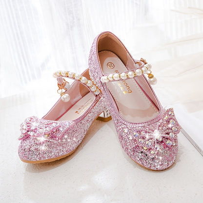 Elegant sequin pearl bow non-slip shoes for girls - Emmy