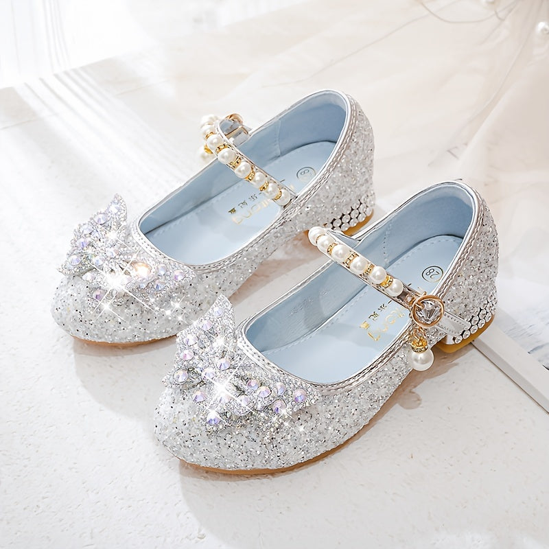 Elegant sequin pearl bow non-slip shoes for girls - Emmy
