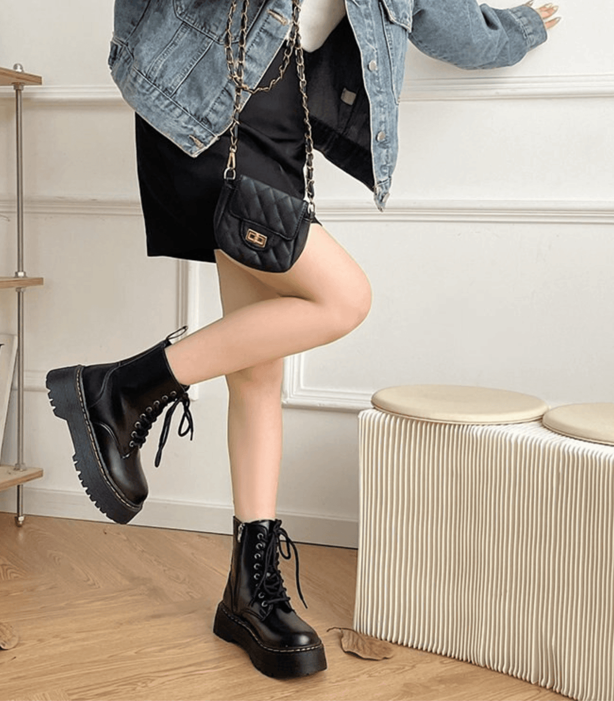 Leather Platform Combat Boots for Women – Stylish Street Style Boots with Comfortable Chunky Sole
