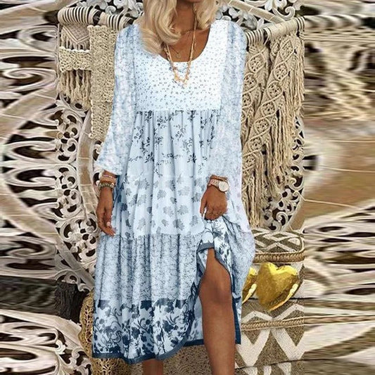 Vestido bohemio para mujer con cuello en O y estampado floral - Gisela