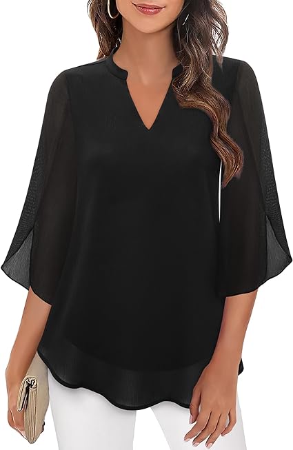 Ladies' Elegant Blouse with V-Neck and Wide Sleeves