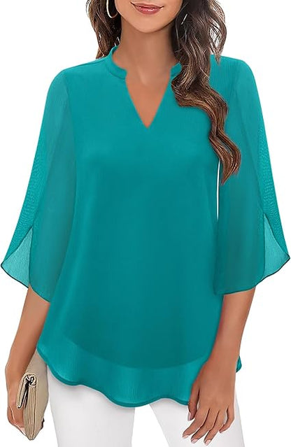 Ladies' Elegant Blouse with V-Neck and Wide Sleeves