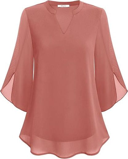 Ladies' Elegant Blouse with V-Neck and Wide Sleeves