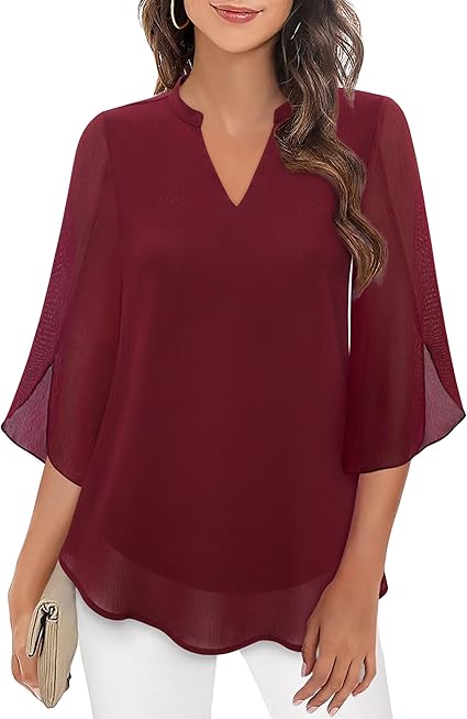 Ladies' Elegant Blouse with V-Neck and Wide Sleeves
