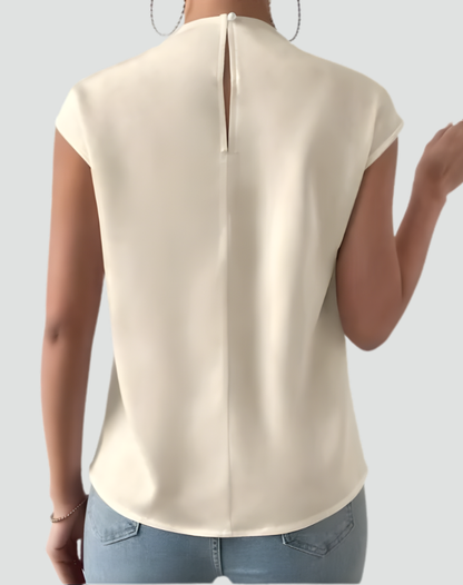 Elegant Ladies Satin Top with Waterfall Neckline and Sleeveless Design