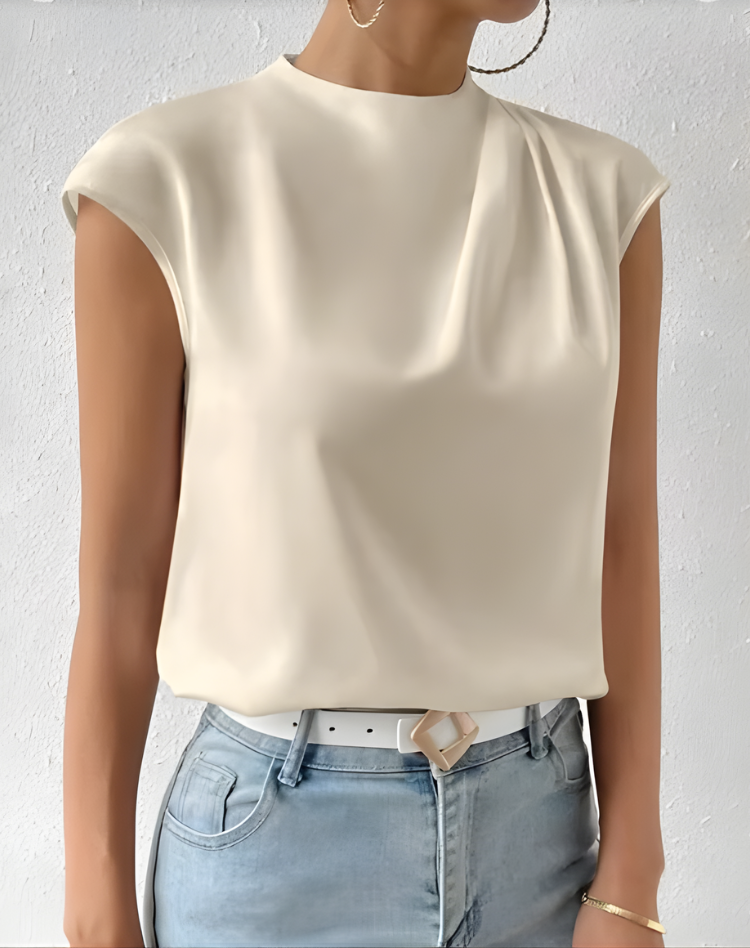 Elegant Ladies Satin Top with Waterfall Neckline and Sleeveless Design
