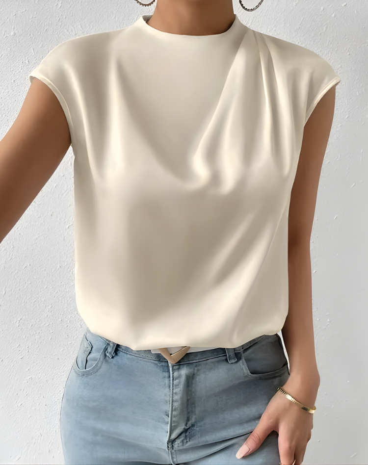 Elegant Ladies Satin Top with Waterfall Neckline and Sleeveless Design