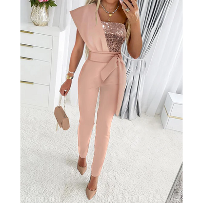 Elegant One-Shoulder Jumpsuit with Sequin Top for Women