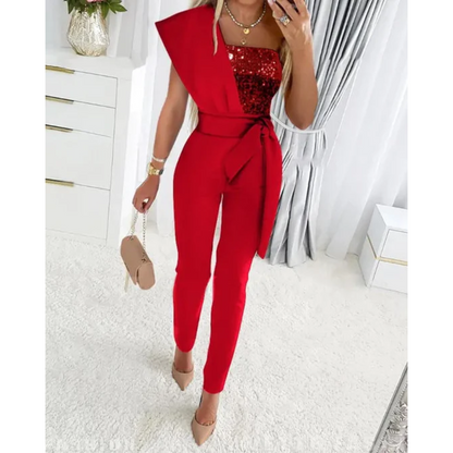 Elegant One-Shoulder Jumpsuit with Sequin Top for Women
