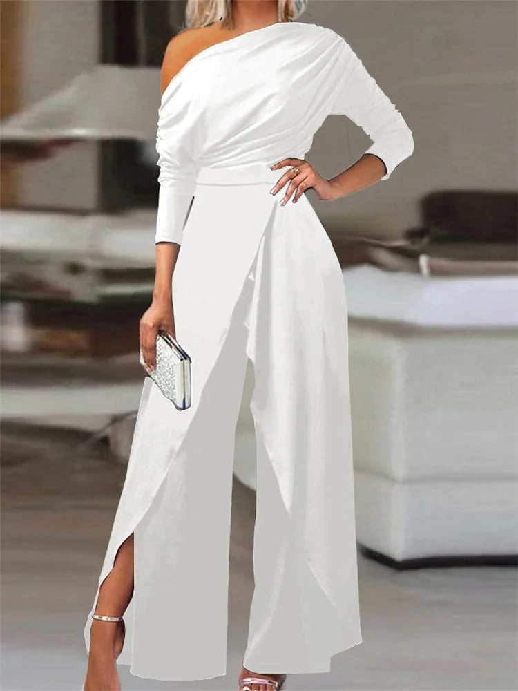 Elegant One Shoulder Jumpsuit for Women with Wide Legs and Split