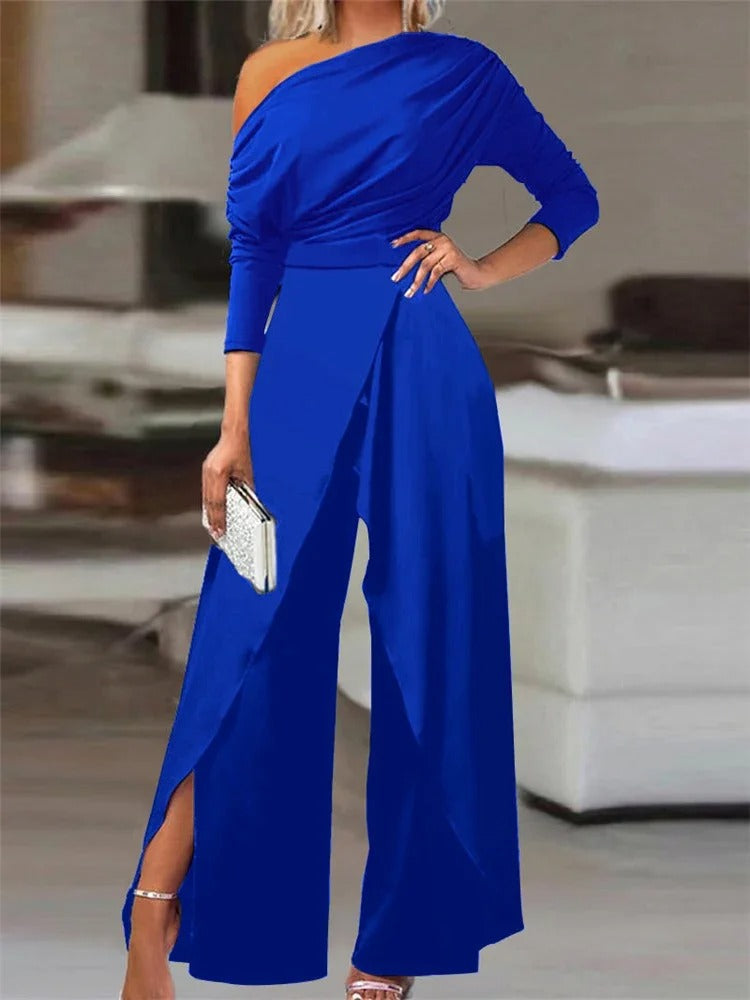 Elegant One Shoulder Jumpsuit for Women with Wide Legs and Split