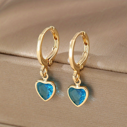 Elena | Chic Y2K Heart Pendant Earrings with Colourful Zirconia