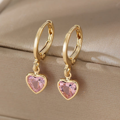 Elena | Chic Y2K Heart Pendant Earrings with Colourful Zirconia