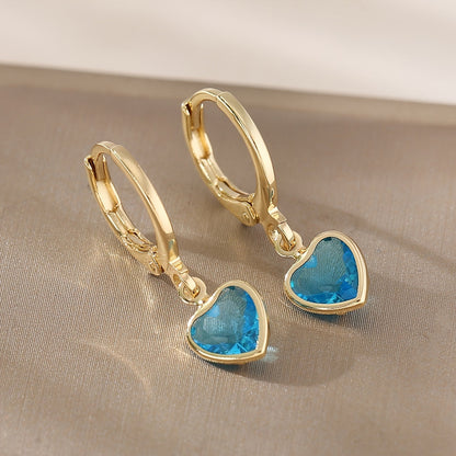 Elena | Chic Y2K Heart Pendant Earrings with Colourful Zirconia