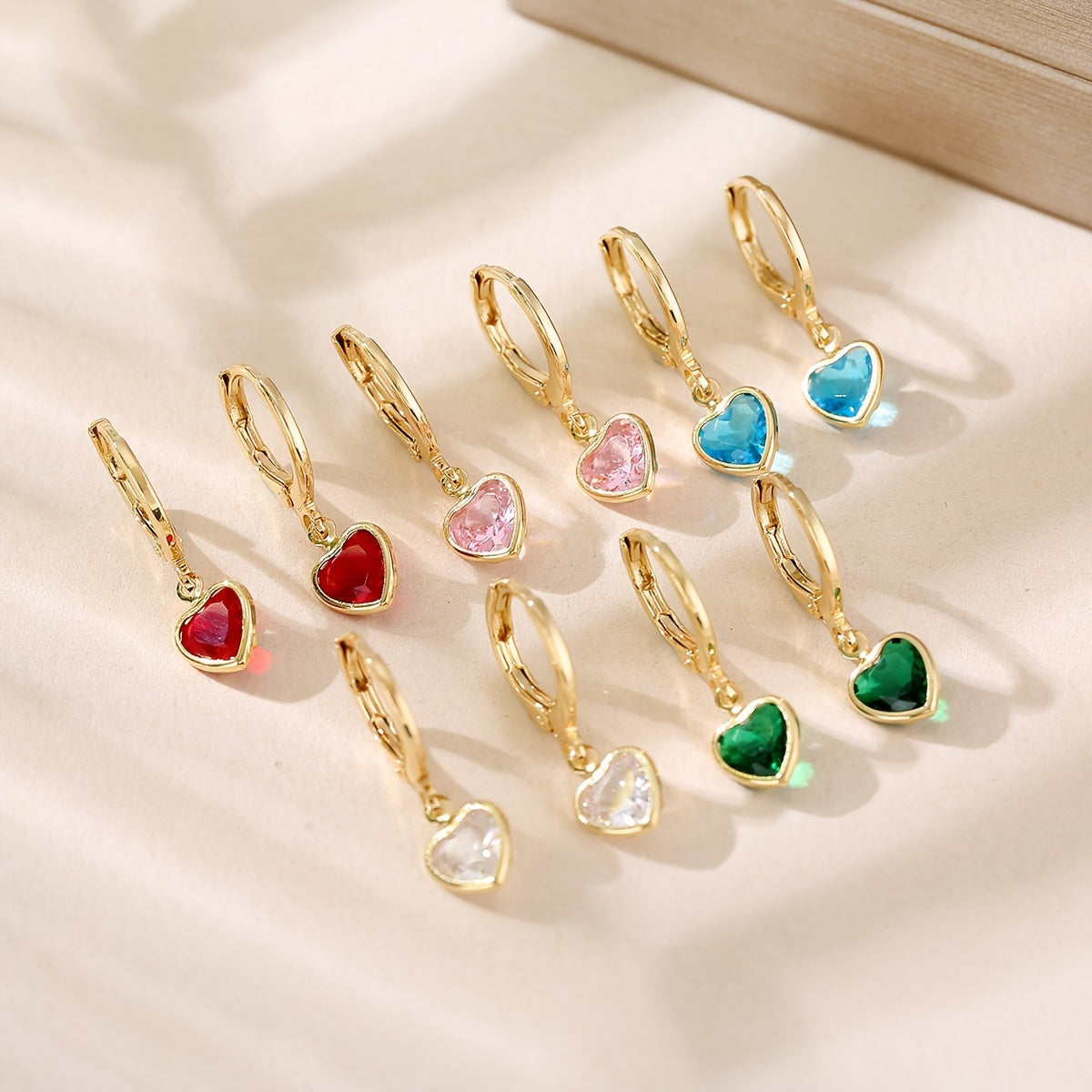 Elena | Chic Y2K Heart Pendant Earrings with Colourful Zirconia