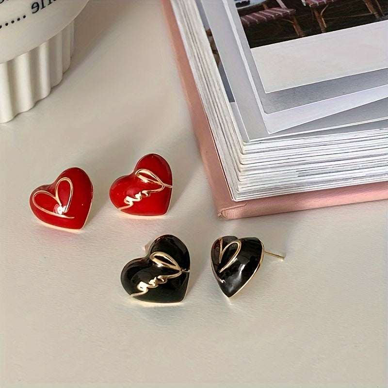Elena | Elegant Red Heart & Letter Asymmetrical Earrings