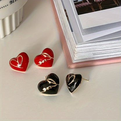 Elena | Elegant Red Heart & Letter Asymmetrical Earrings