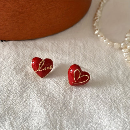 Elena | Elegant Red Heart & Letter Asymmetrical Earrings