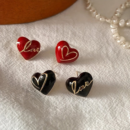 Elena | Elegant Red Heart & Letter Asymmetrical Earrings