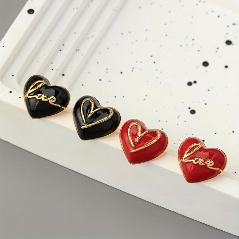 Elena | Elegant Red Heart & Letter Asymmetrical Earrings