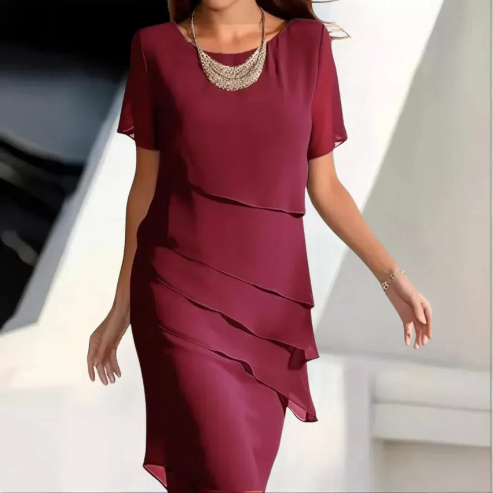 Chic Layered Chiffon Dress with Elegant Details