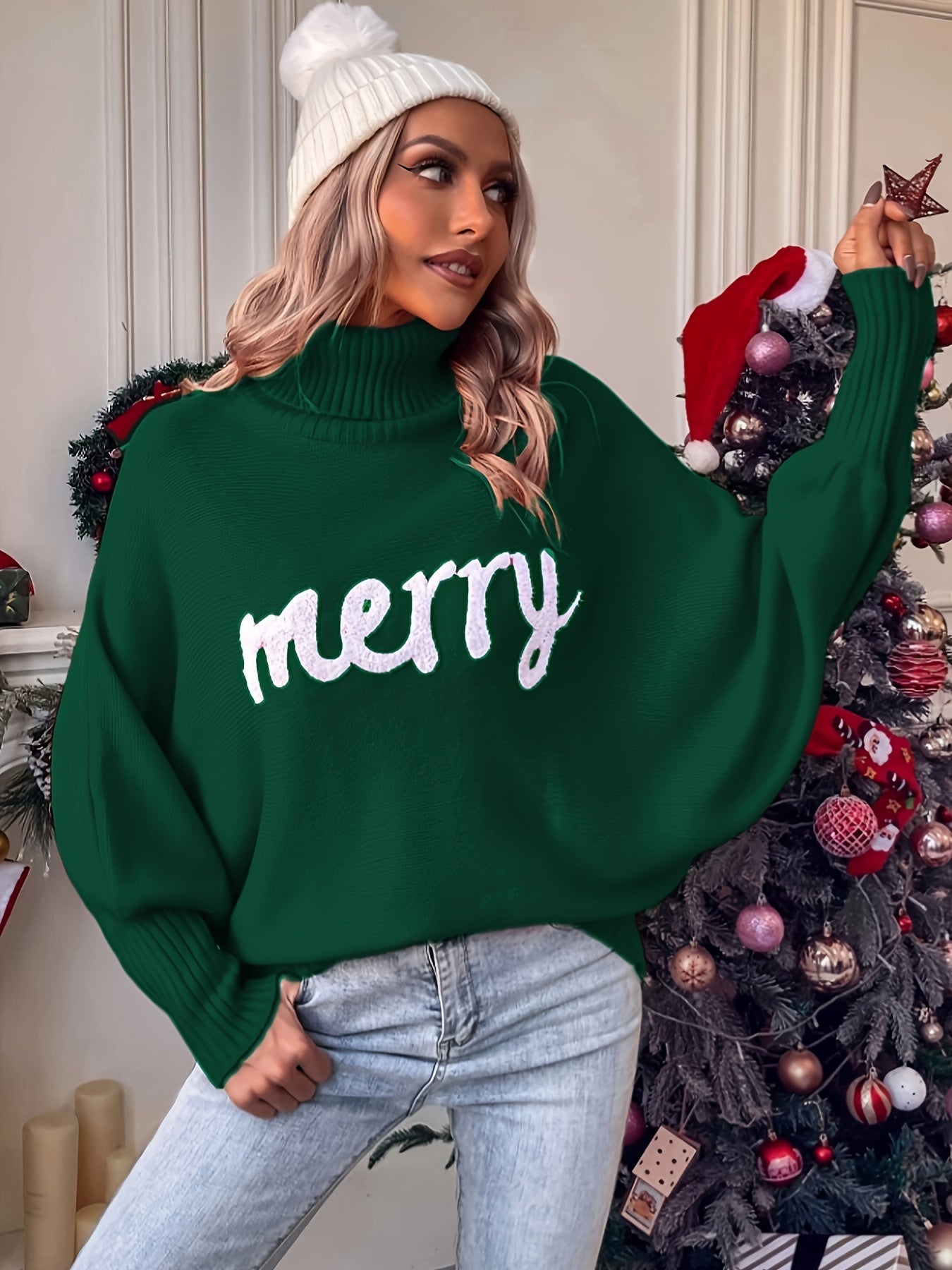 Elin | Cheerful Christmas Jumpers with Batwing Sleeves and Elegant Collar for Women
