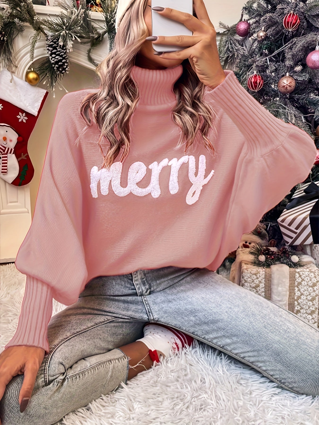 Elin | Cheerful Christmas Jumpers with Batwing Sleeves and Elegant Collar for Women