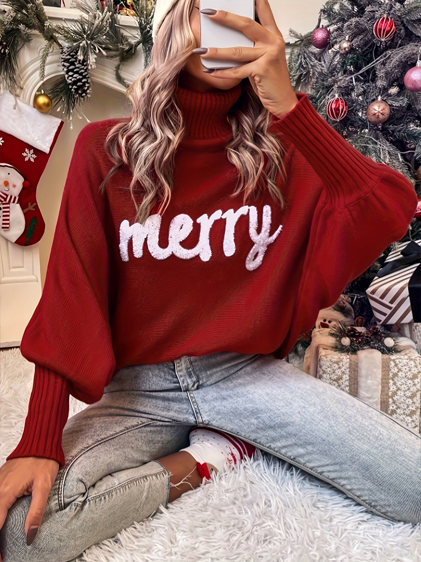 Elin | Cheerful Christmas Jumpers with Batwing Sleeves and Elegant Collar for Women