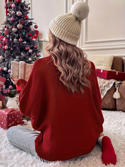 Elin | Cheerful Christmas Jumpers with Batwing Sleeves and Elegant Collar for Women